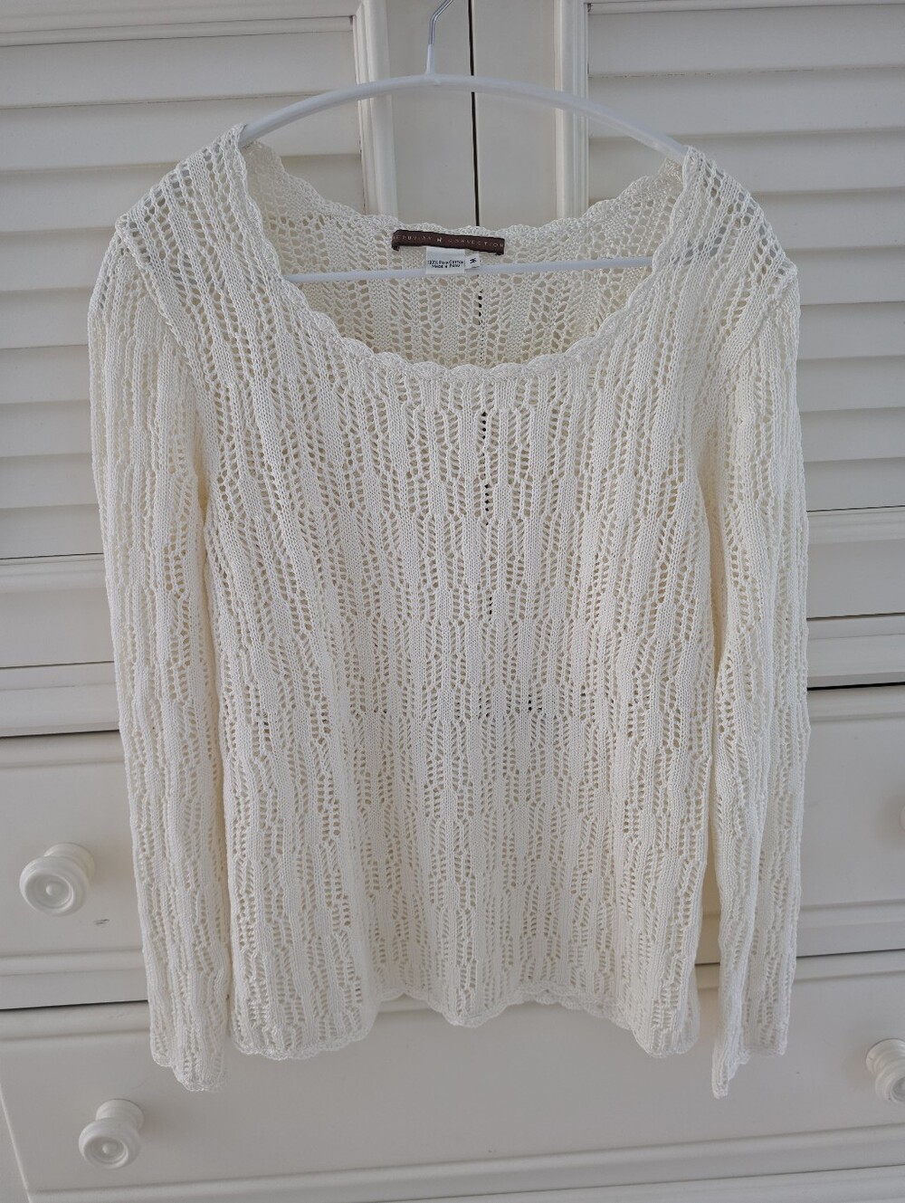 Peruvian Connection Cream Open-Knit Scoop Neck Sweater